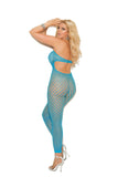 Fishnet Body Stocking Neon Blue Open One Size Fits Most