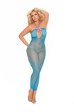 Fishnet Body Stocking Neon Blue Open One Size Fits Most